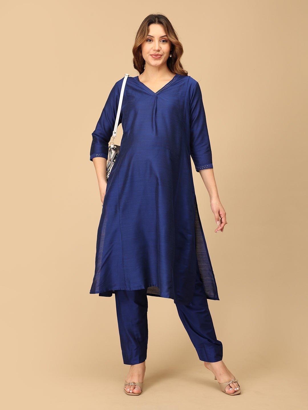Royal Cosmic Embroidered Maternity And Nursing Silk Kurta Set - MEW - SK - RYBEB - S