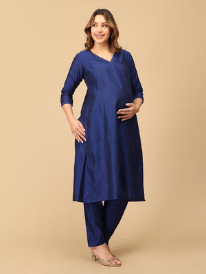 Royal Cosmic Embroidered Maternity And Nursing Silk Kurta Set - Maternity Ethnic Set