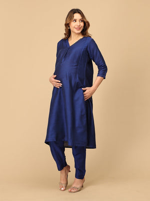 Royal Cosmic Embroidered Maternity And Nursing Silk Kurta Set - Maternity Ethnic Set