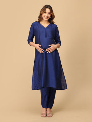 Royal Cosmic Embroidered Maternity And Nursing Silk Kurta Set - Maternity Ethnic Set