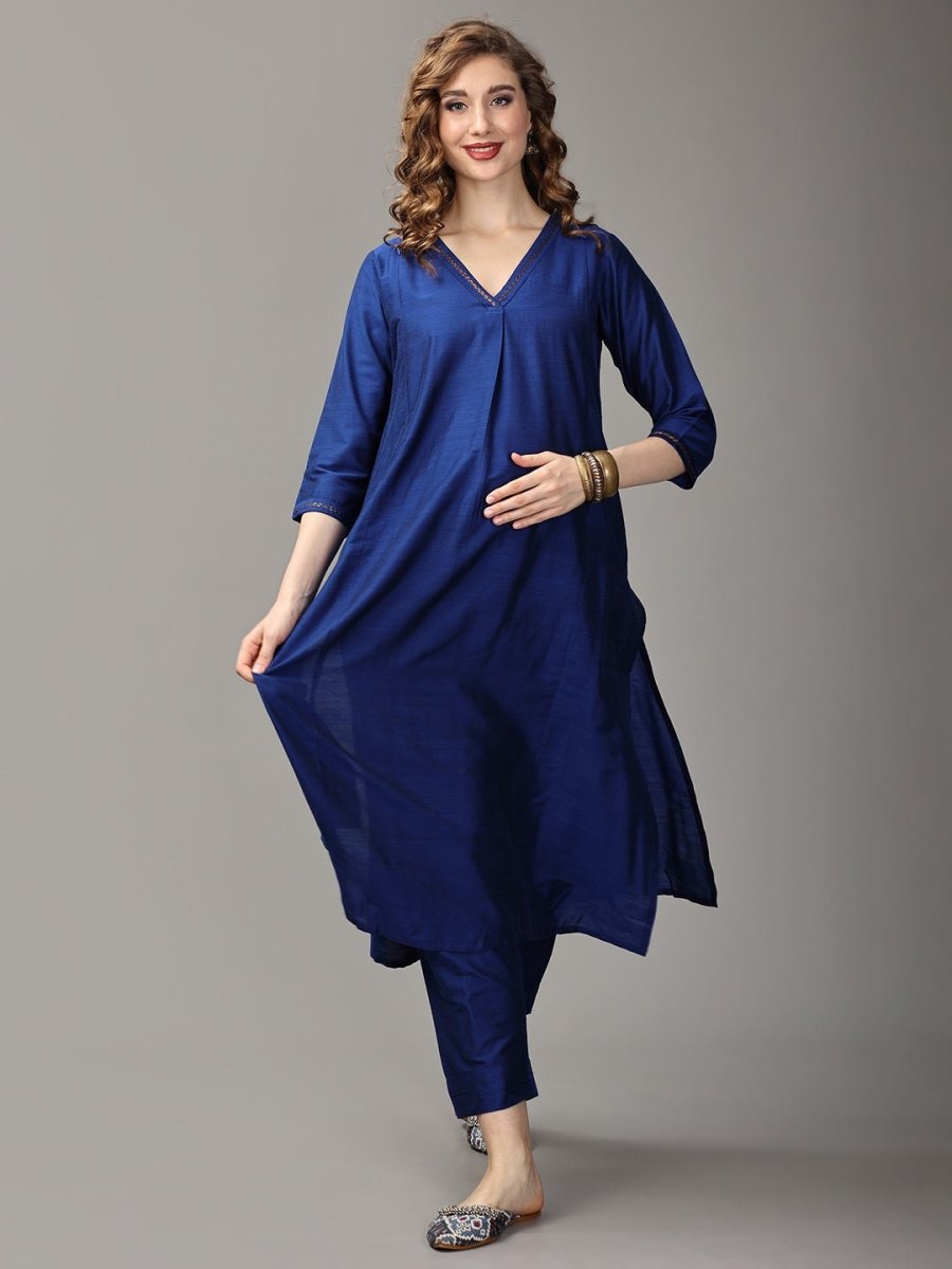 Royal Cosmic Embroidered Maternity And Nursing Silk Kurta Set With Dupatta - MEW - SK - ROYCS - S