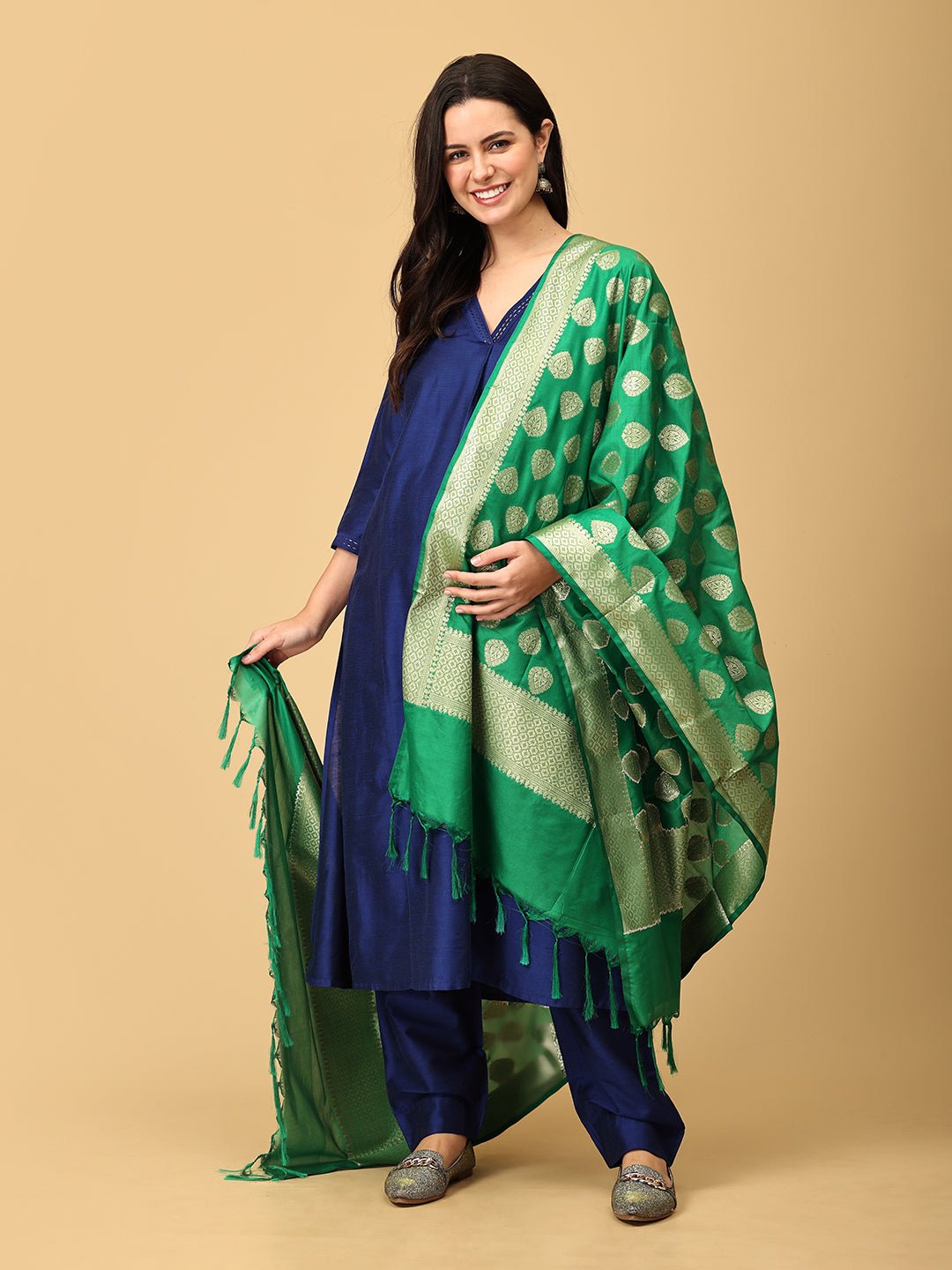 Royal Cosmic Embroidered Maternity And Nursing Silk Kurta Set With Dupatta - MEW - SK - ROYCS - S