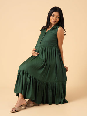 Royal Emerald Maternity and Nursing Dress - S Maternity Casual Dress