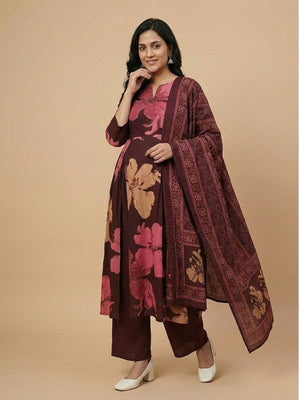 Royal Garnet Maternity and Nursing Kurta Set With Dupatta - S Maternity Ethnic Set