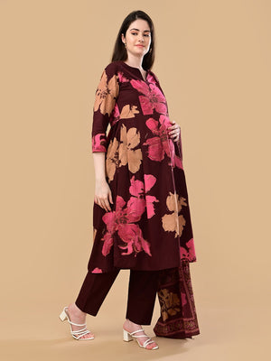 Royal Garnet Maternity and Nursing Kurta Set With Dupatta - S Maternity Ethnic Set