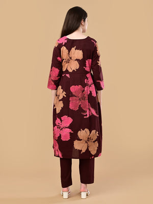 Royal Garnet Maternity and Nursing Kurta Set With Dupatta - S Maternity Ethnic Set