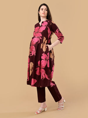 Royal Garnet Maternity and Nursing Kurta Set With Dupatta - S Maternity Ethnic Set