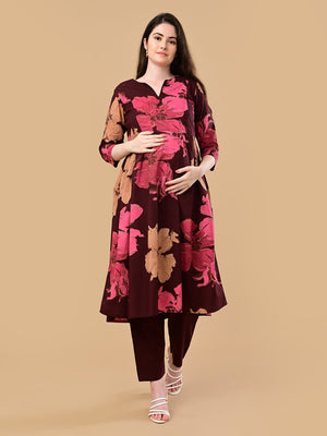 Royal Garnet Maternity and Nursing Kurta Set With Dupatta - S Maternity Ethnic Set