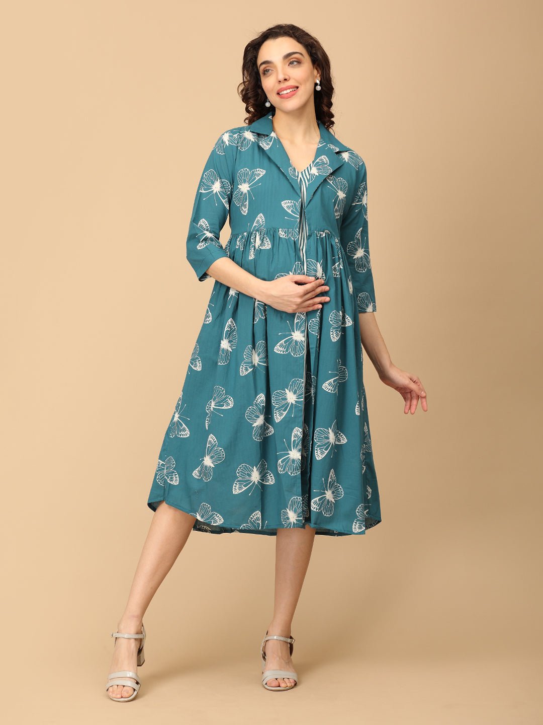Rule in Teal Maternity and Nursing Shacket Dress - DRS - SK - RLITL - S