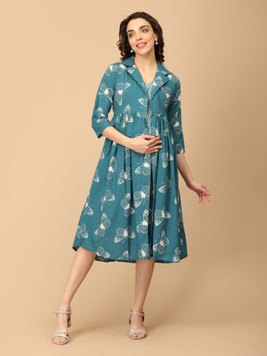 Rule in Teal Maternity and Nursing Shacket Dress - DRS - SK - RLITL - S