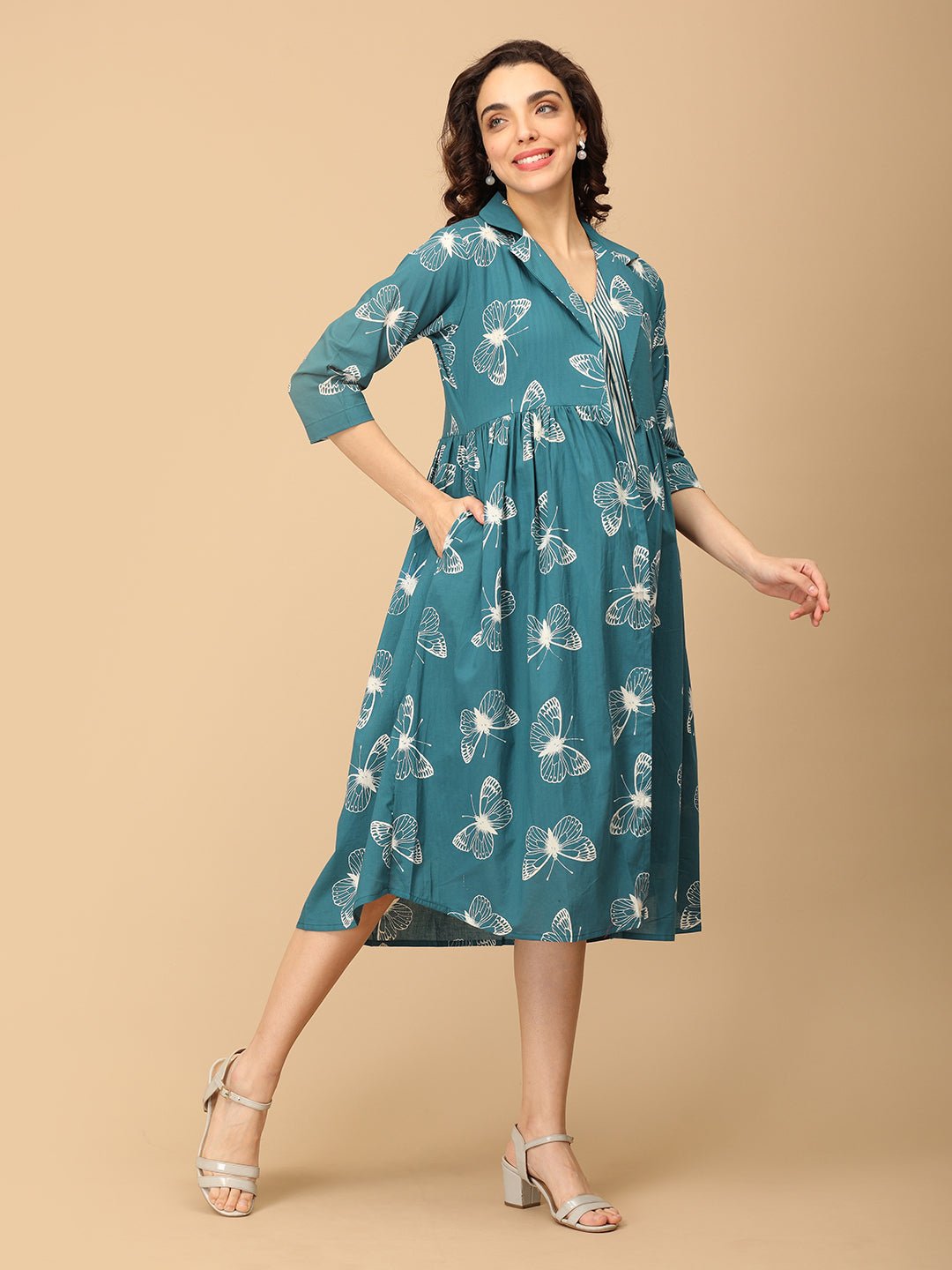 Rule in Teal Maternity and Nursing Shacket Dress - DRS - SK - RLITL - S