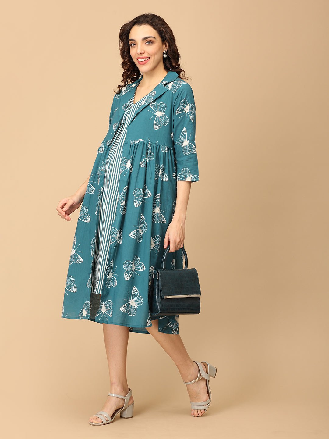 Rule in Teal Maternity and Nursing Shacket Dress - DRS - SK - RLITL - S