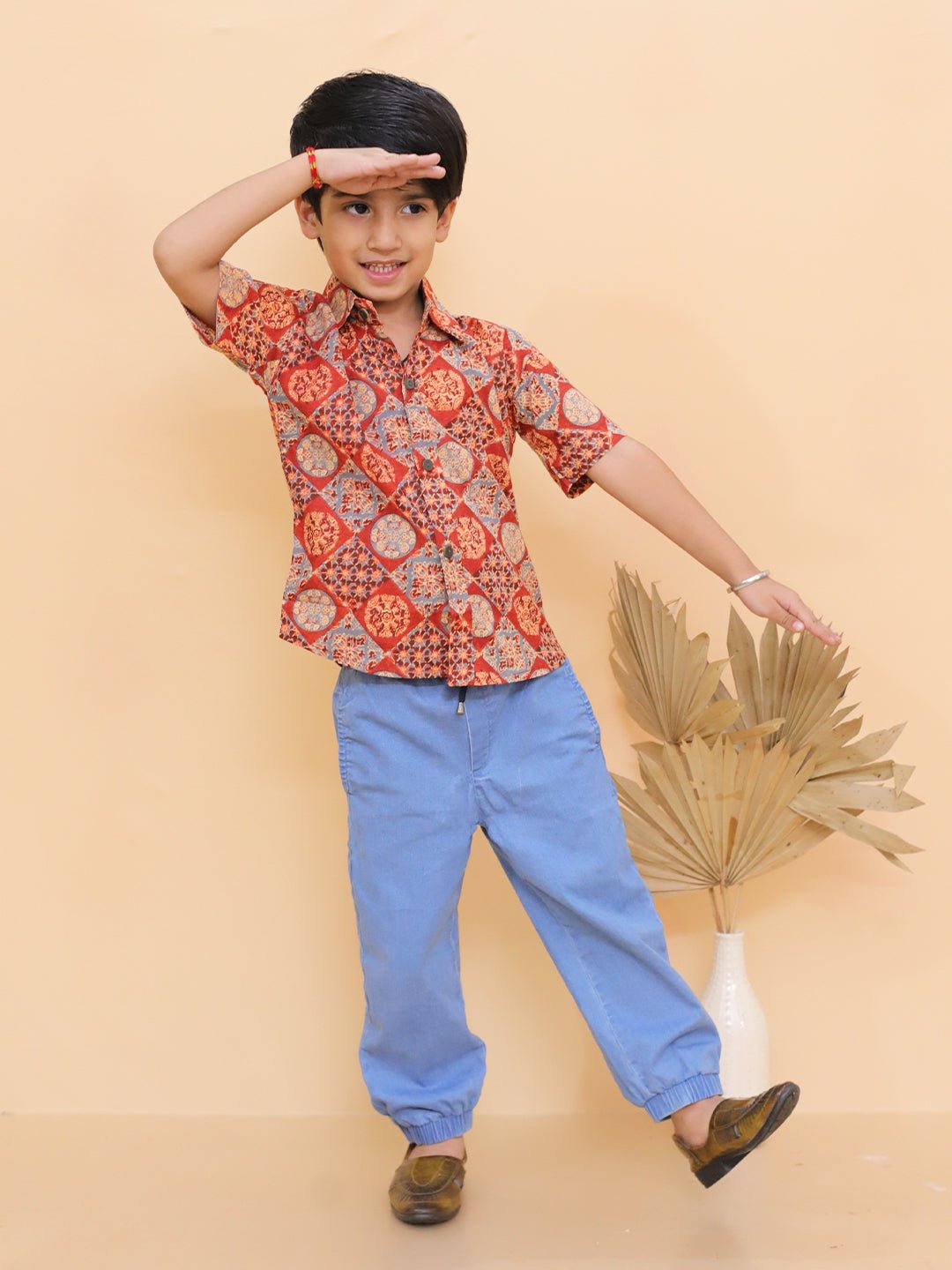 Rust Ajrakh Print Boys Shirt - KES - SC - RSTAJB - 0 - 6