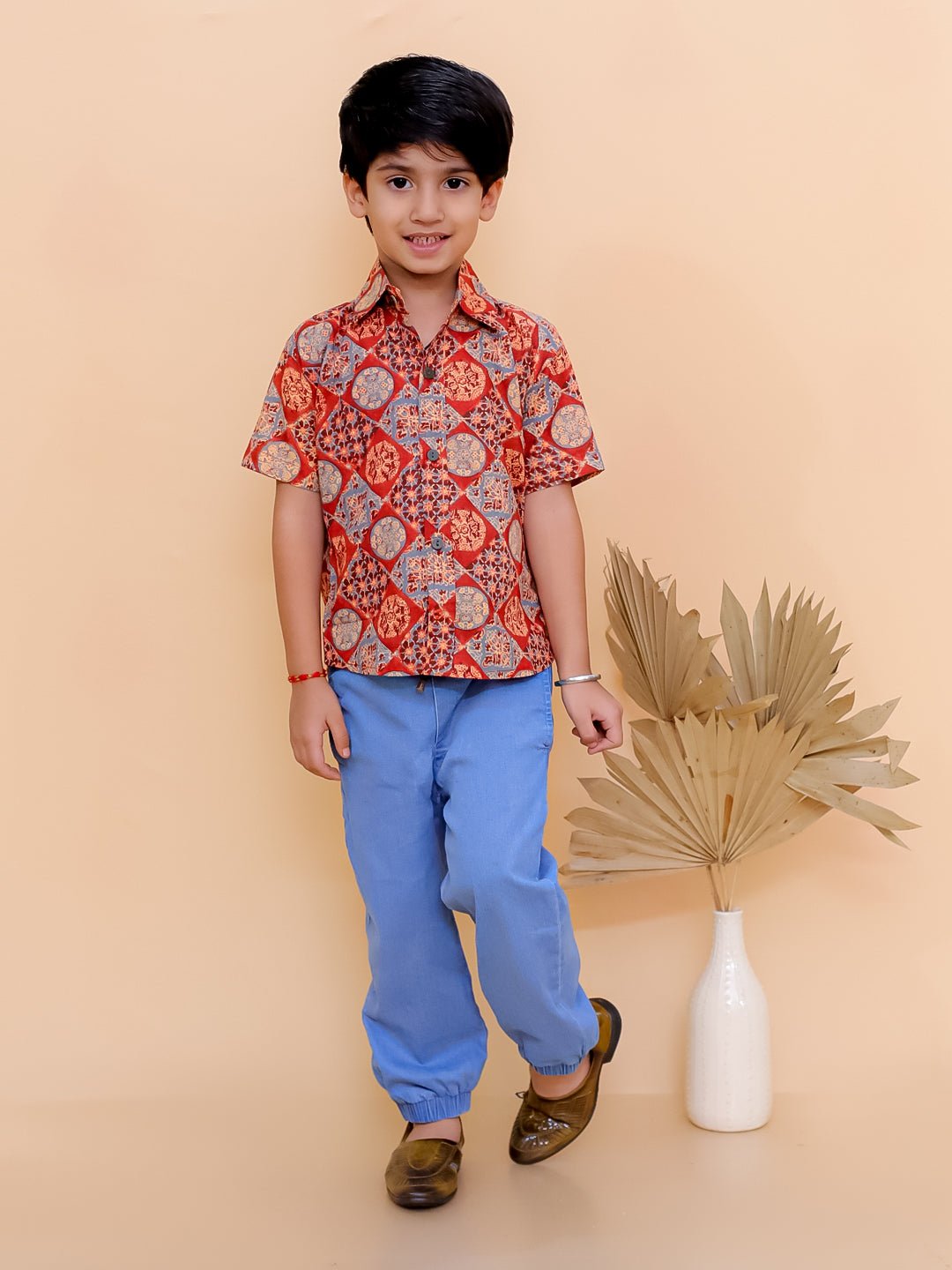 Rust Ajrakh Print Boys Shirt - KES - SC - RSTAJB - 0 - 6