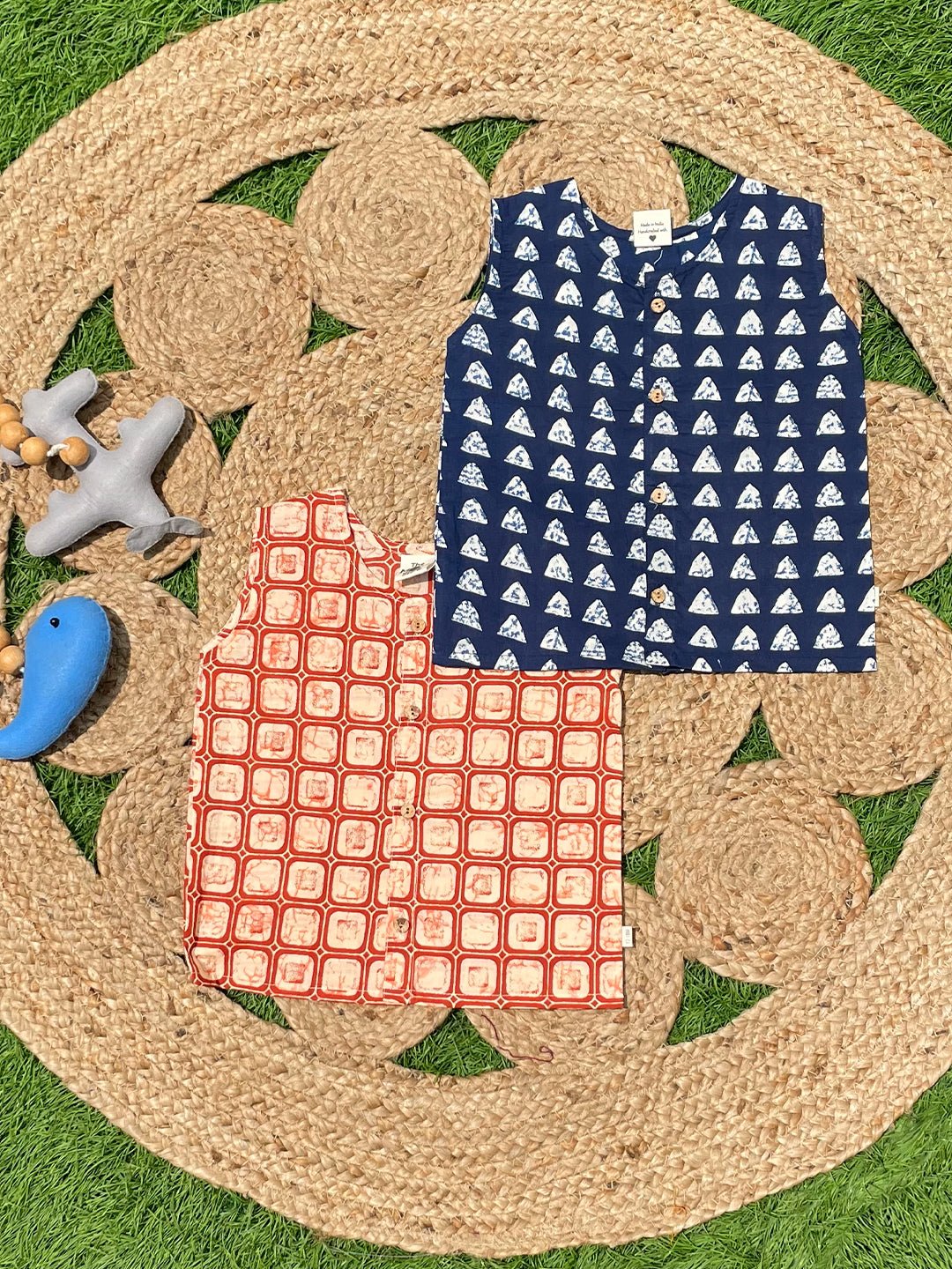 Rust Block & Indigo Printed Cotton Infant Jabla