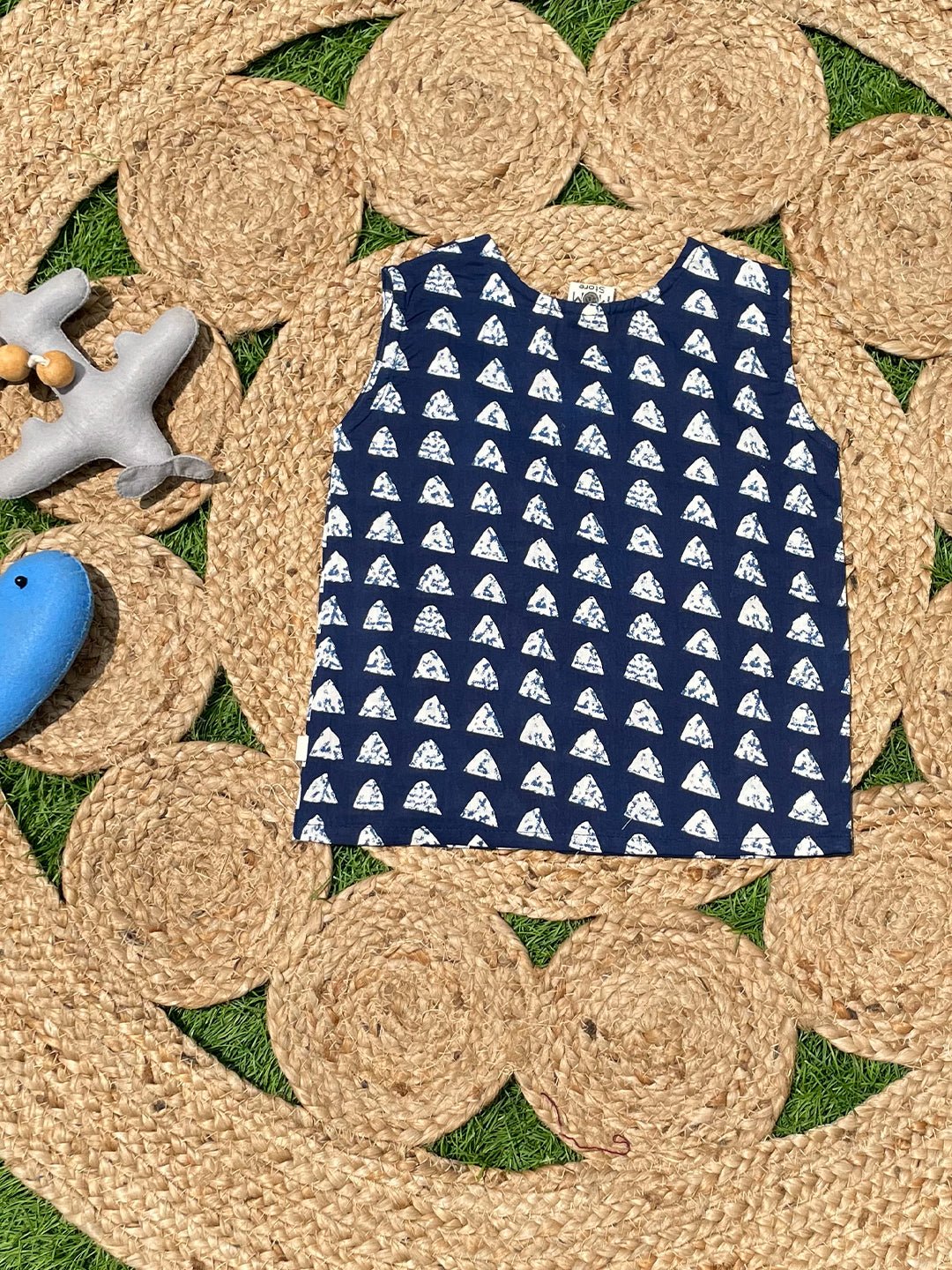 Rust Block & Indigo Printed Cotton Infant Jabla