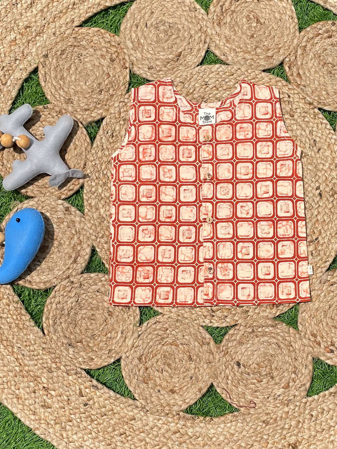 Rust Block & Indigo Printed Cotton Infant Jabla