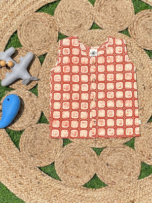 Rust Block & Indigo Printed Cotton Infant Jabla