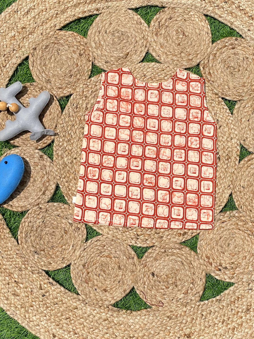 Rust Block & Indigo Printed Cotton Infant Jabla
