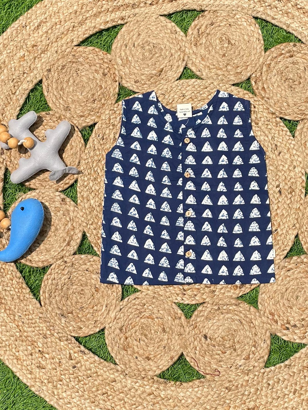 Rust Block & Indigo Printed Cotton Infant Jabla
