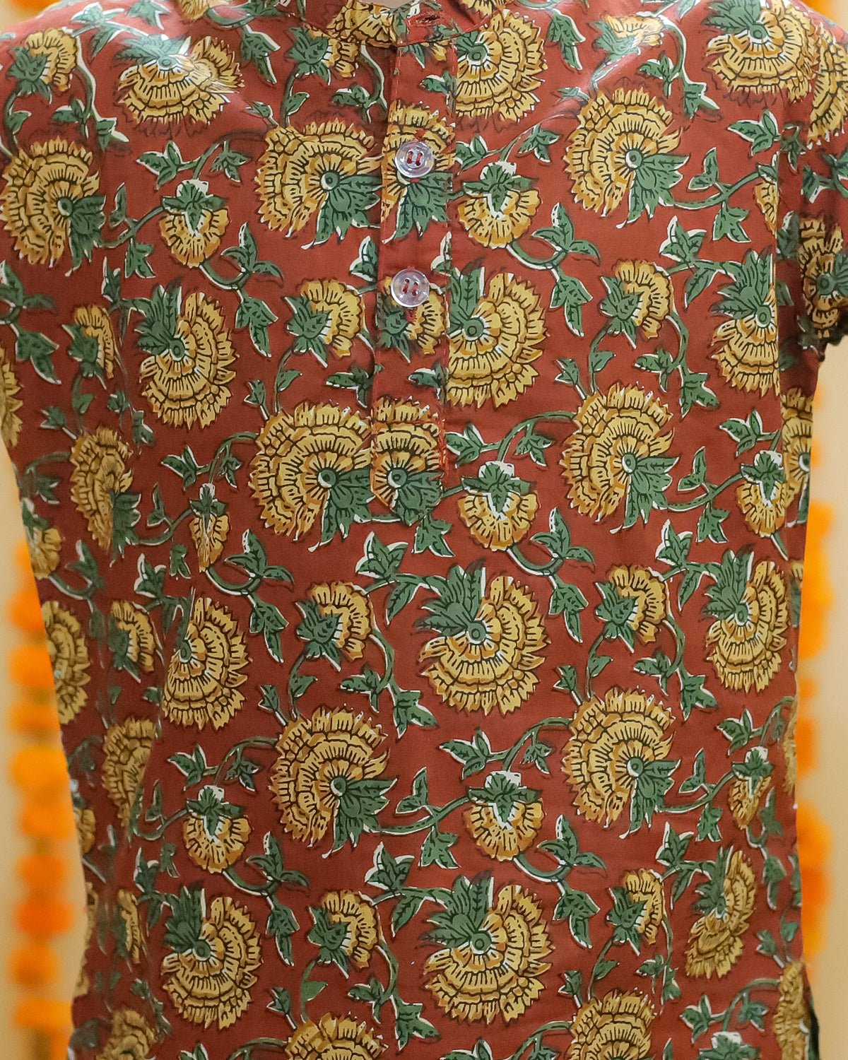 Ethnic Set-Rust Block Print Girls Anarkali Pajama Set with Rust Block Print Boys Dhoti Kurta Set