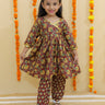 Rust Block Print Girls Anarkali Pajama Set