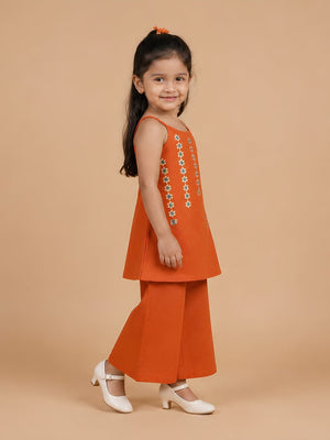 Rust Ember Girls Embroidered Salwar Suit Set - 1-2 Years Girls Ethnic Set