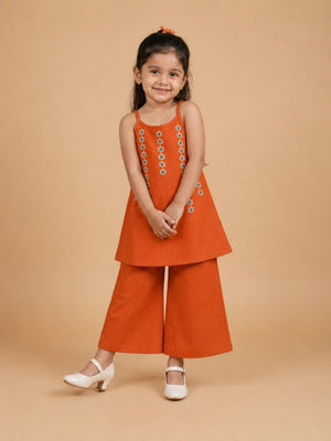 Rust Ember Girls Embroidered Salwar Suit Set - 1-2 Years Girls Ethnic Set