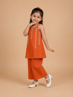 Rust Ember Girls Embroidered Salwar Suit Set - 1-2 Years Girls Ethnic Set