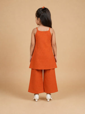 Rust Ember Girls Embroidered Salwar Suit Set - 1-2 Years Girls Ethnic Set