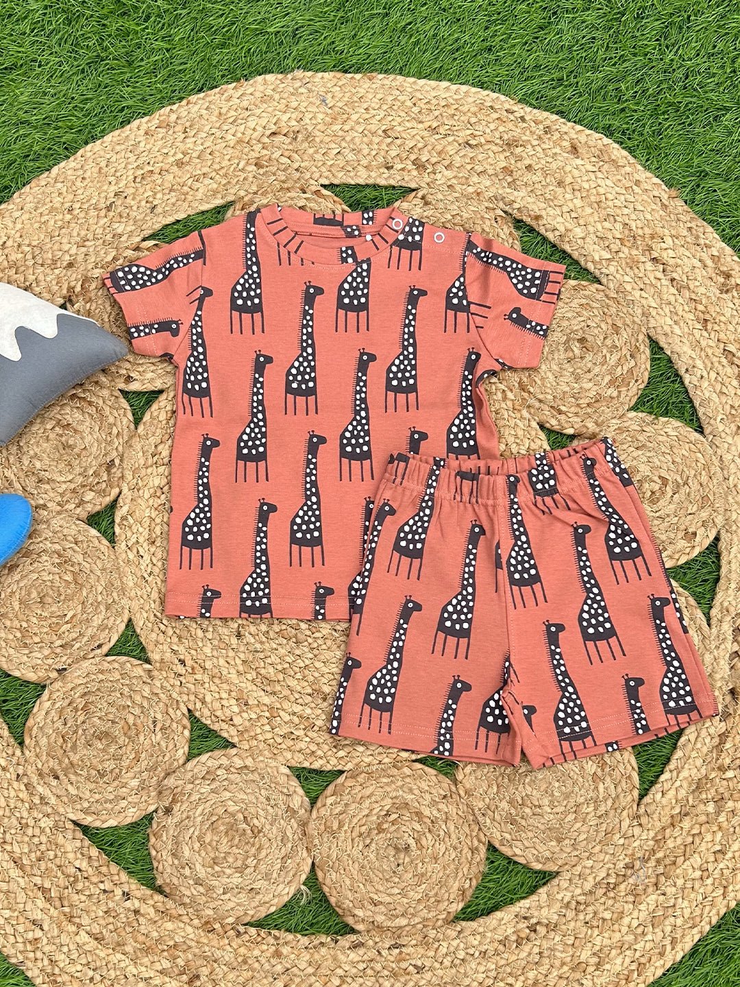 Rust Giraffe Printed Kids Casual Co Ord Set