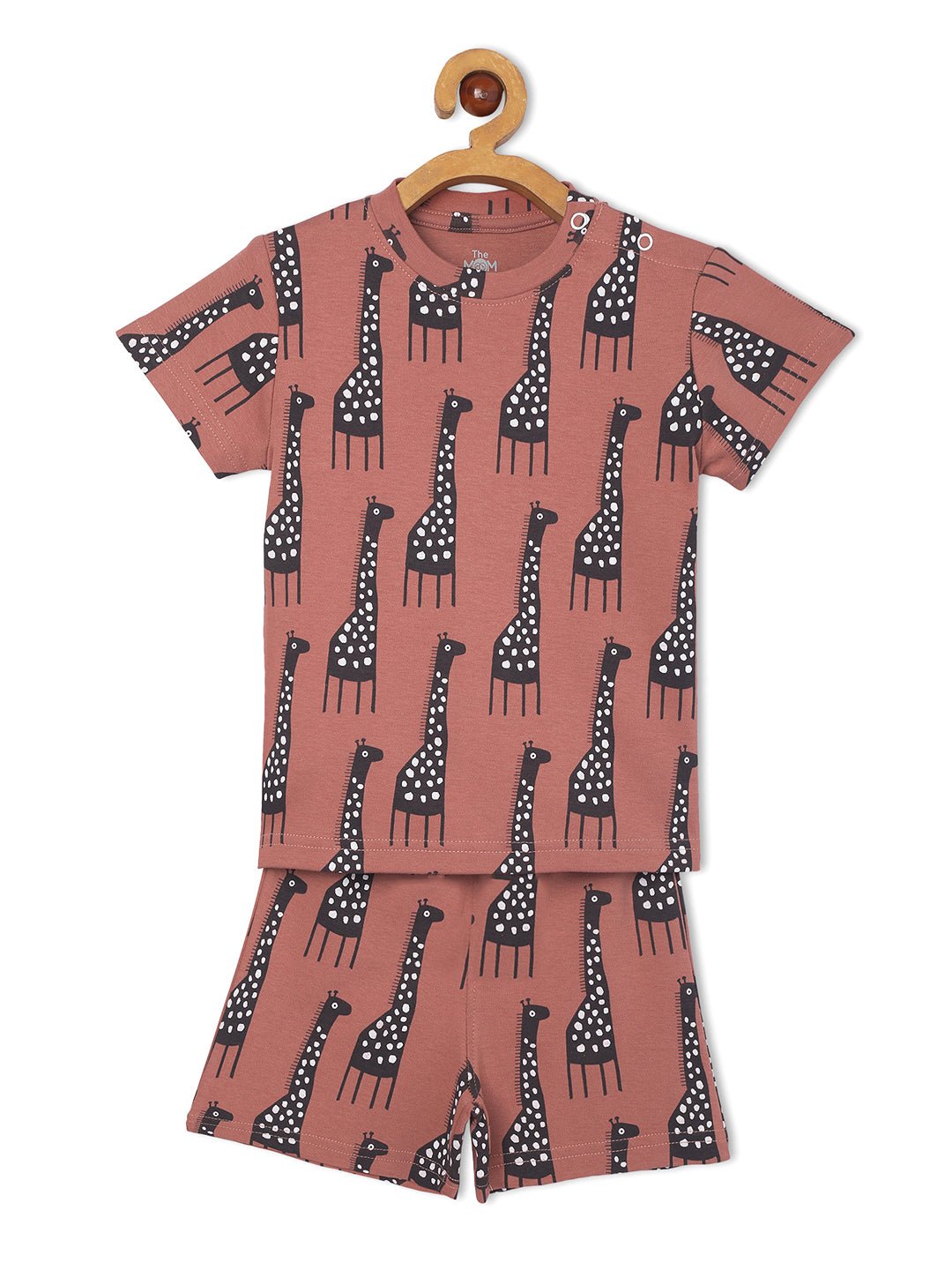 Rust Giraffe Printed Kids Casual Co Ord Set