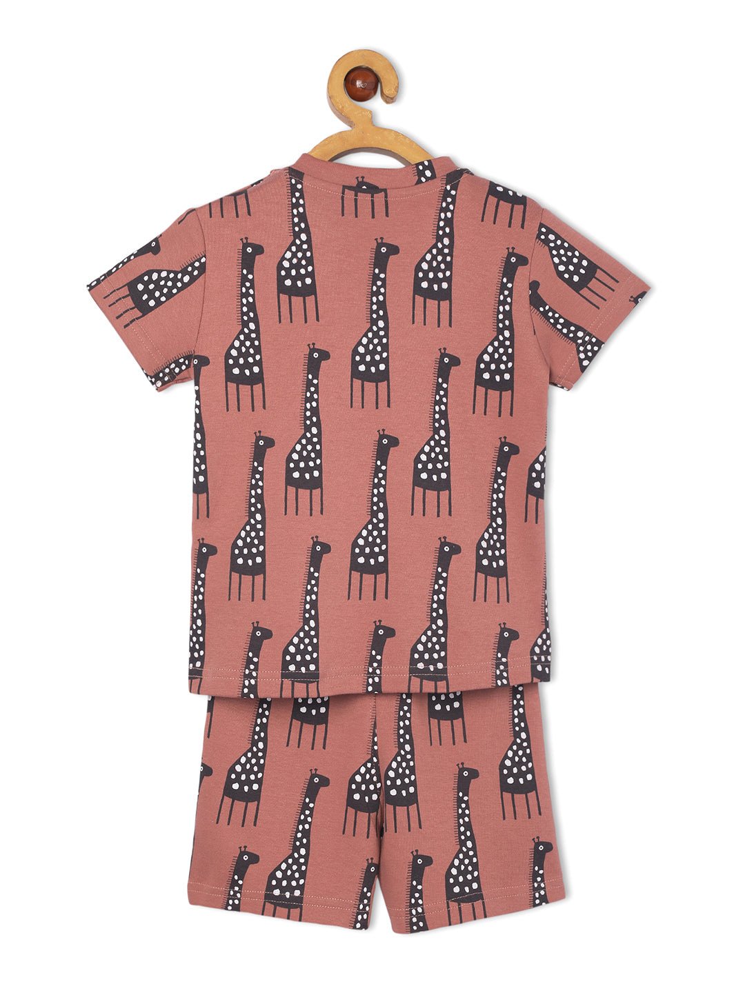 Rust Giraffe Printed Kids Casual Co Ord Set