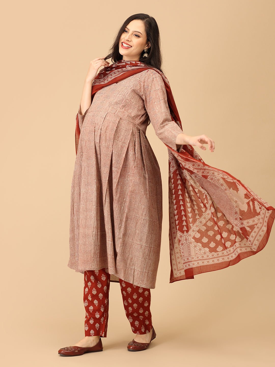 Rust Me Not Maternity and Nursing Kurta Set With Dupatta - MEW - SK - RSMN - S