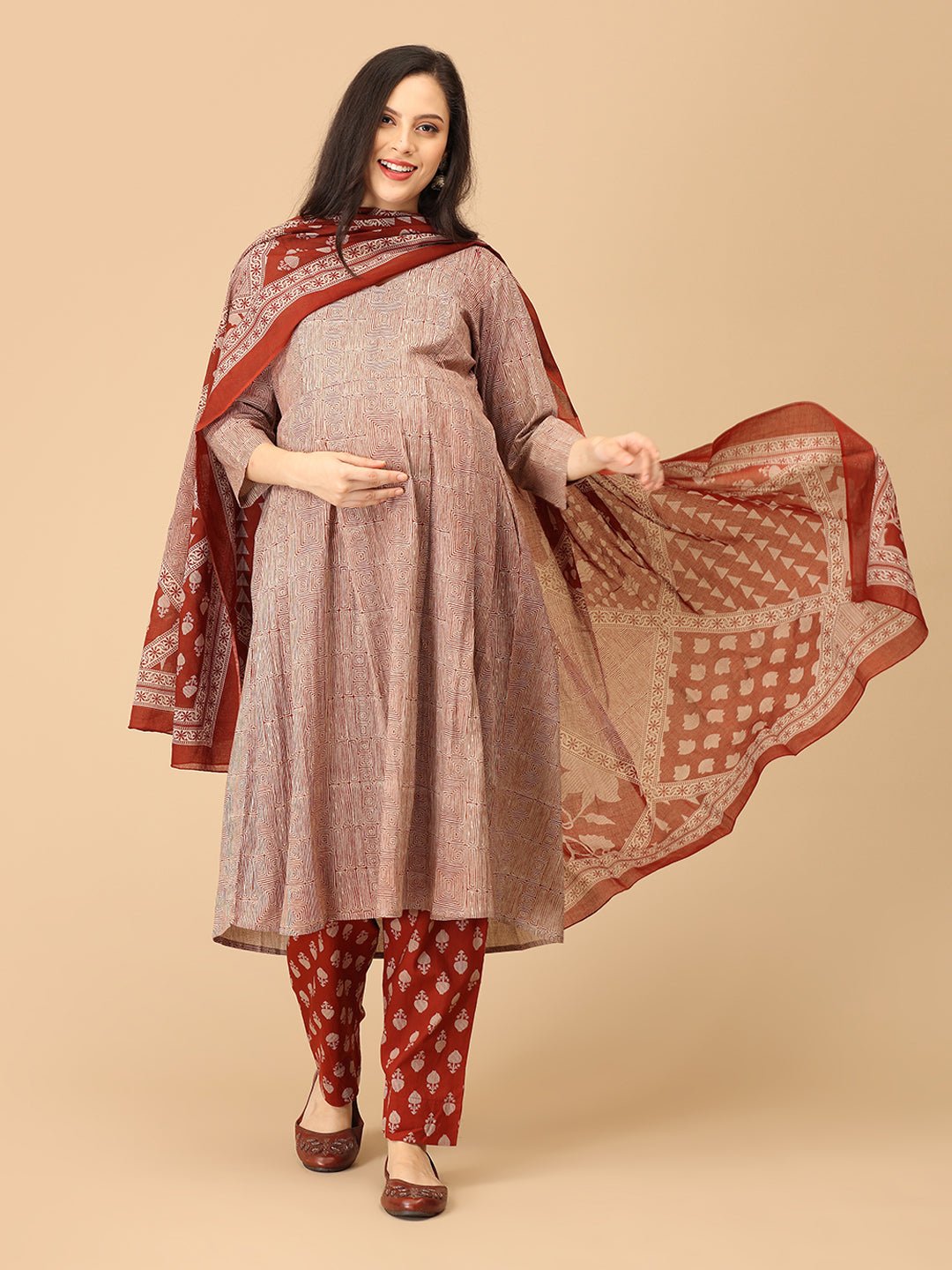 Rust Me Not Maternity and Nursing Kurta Set With Dupatta - MEW - SK - RSMN - S