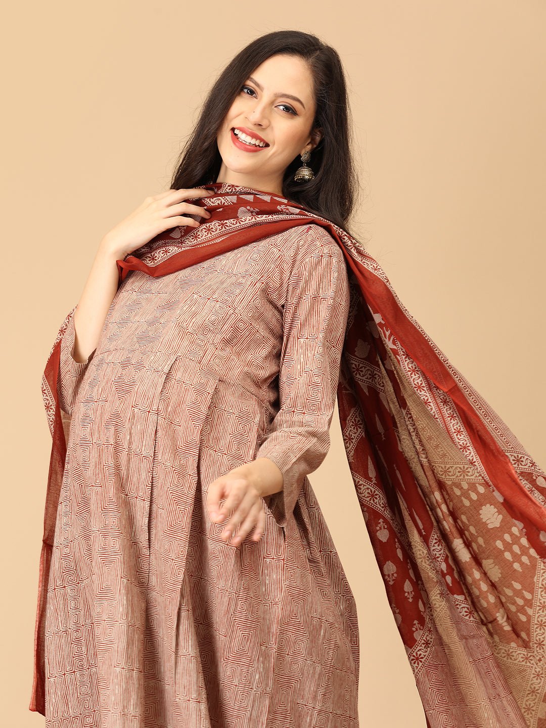 Rust Me Not Maternity and Nursing Kurta Set With Dupatta - MEW - SK - RSMN - S