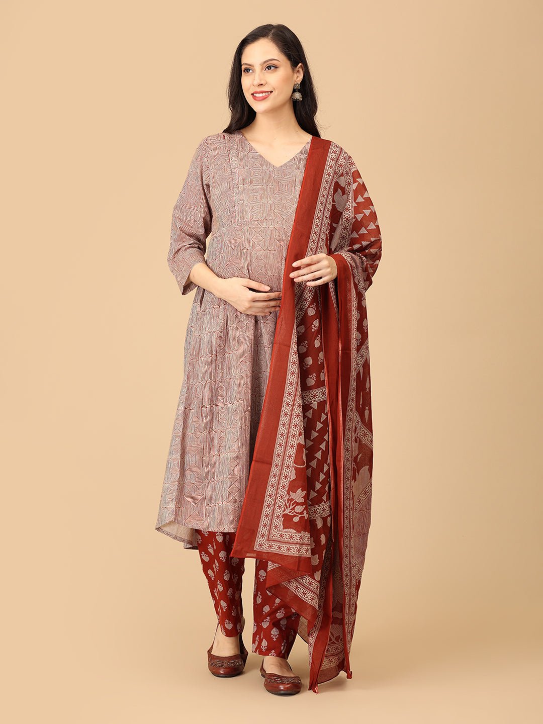 Rust Me Not Maternity and Nursing Kurta Set With Dupatta - MEW - SK - RSMN - S