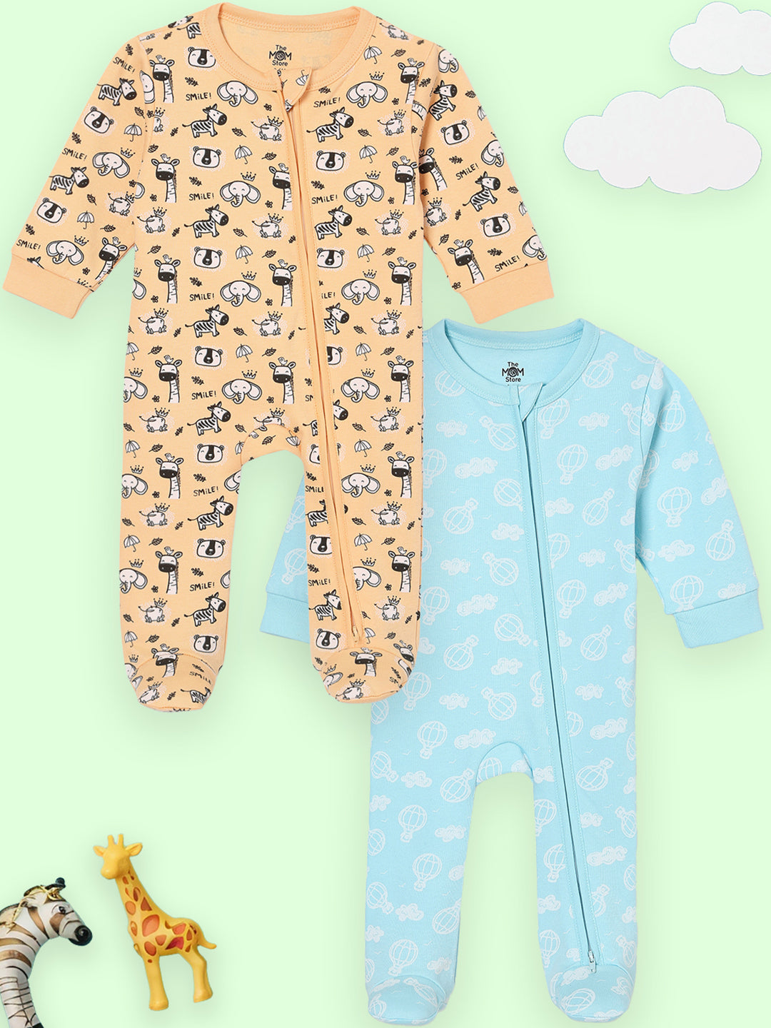 Zipper Romper Combo of 2: Rusty Jungle and Sky Drift Zipper Romper