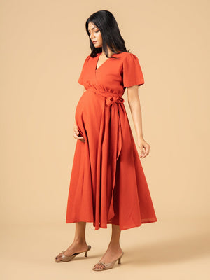 Rustic Moments Maternity Wrap Dress - S Maternity Casual Dress