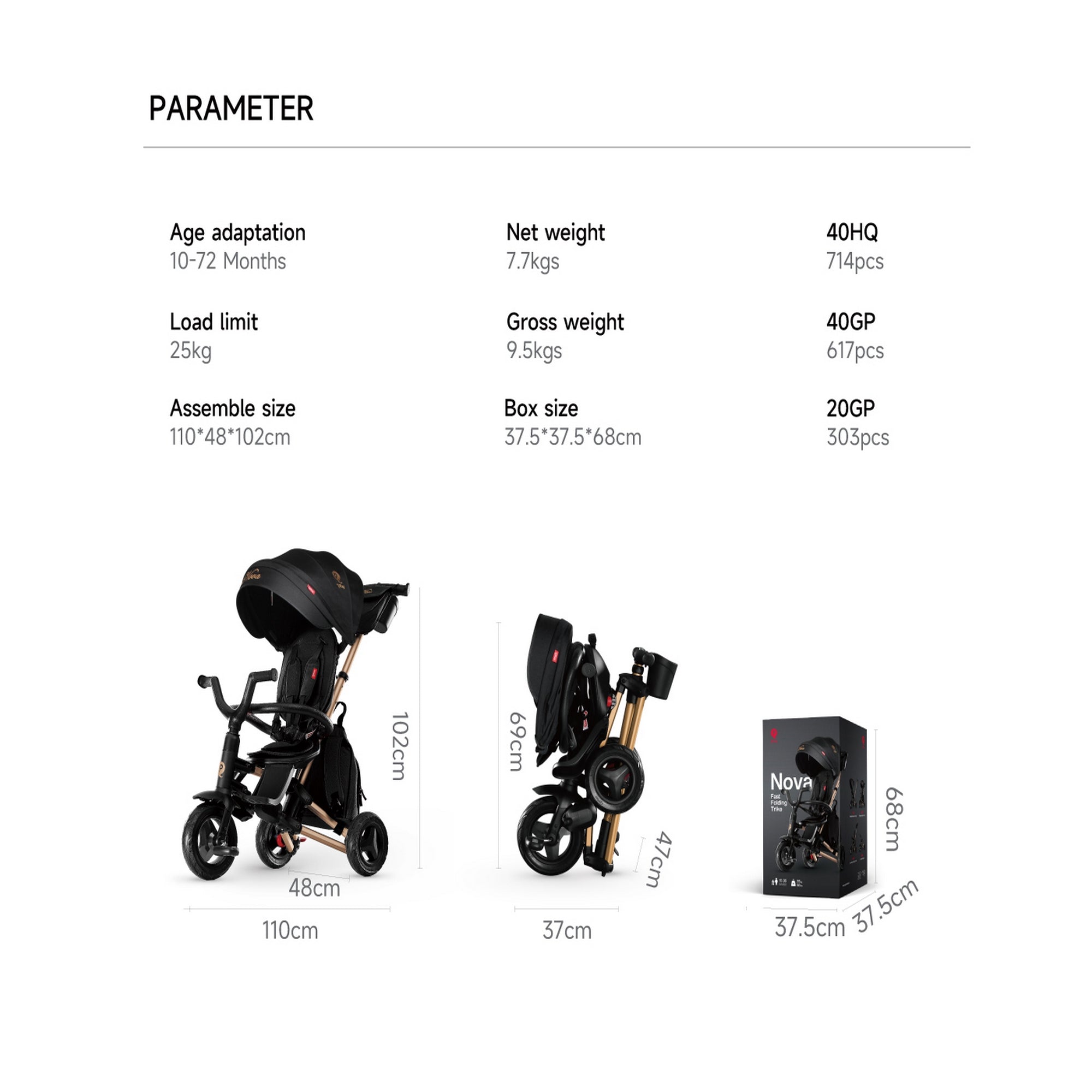 Qplay Trikes Nova Limited Edition Golden Black 10 to 72 Months