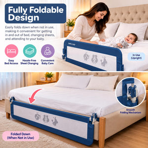 Safe-O-Kid 1 Side Foldable Bed Rail Guard 6.5 Ft Blue Guard - Bed Rails