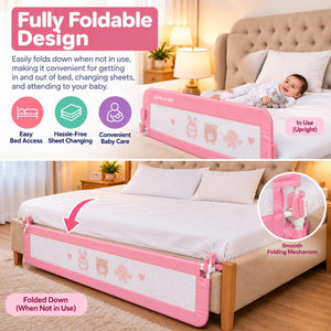 Safe-O-Kid 1 Side Foldable Bed Rail Guard 6.5 Ft Pink Guard - Bed Rails