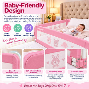 Safe-O-Kid 1 Side Foldable Bed Rail Guard 6.5 Ft Pink Guard - Bed Rails