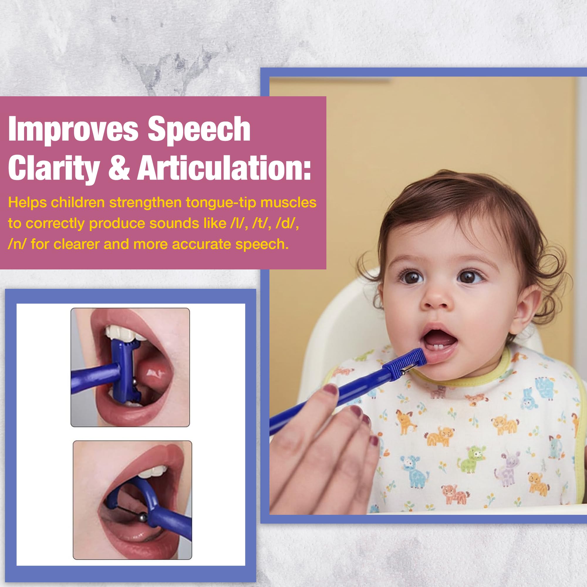 Safe - O - Kid 2 Pcs Speech Therapy Tools Tongue Training Kit | Professional Tongue Tip Exerciser for Kids & Adults | Oral Motor Exercise Set for Pronunciation, Speech Practice & Rehab | Blue - Teether