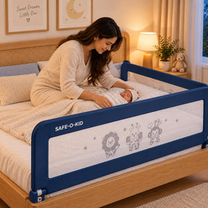 Safe-O-Kid 2 Side Foldable Bed Rail Guard 6.5 Ft Blue Guard - Bed Rails