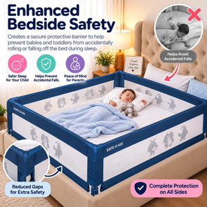 Safe-O-Kid 2 Side Foldable Bed Rail Guard 6.5 Ft Blue Guard - Bed Rails