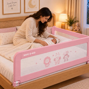 Safe-O-Kid 2 Side Foldable Bed Rail Guard 6.5 Ft Pink Guard - Bed Rails