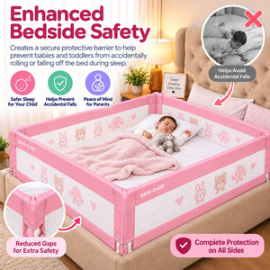 Safe-O-Kid 2 Side Foldable Bed Rail Guard 6.5 Ft Pink Guard - Bed Rails