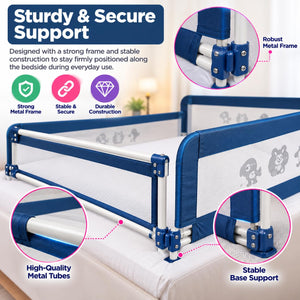 Safe-O-Kid 3 Side Foldable Bed Rail Guard 6.5 Ft Blue Guard - Bed Rails