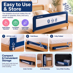 Safe-O-Kid 3 Side Foldable Bed Rail Guard 6.5 Ft Blue Guard - Bed Rails